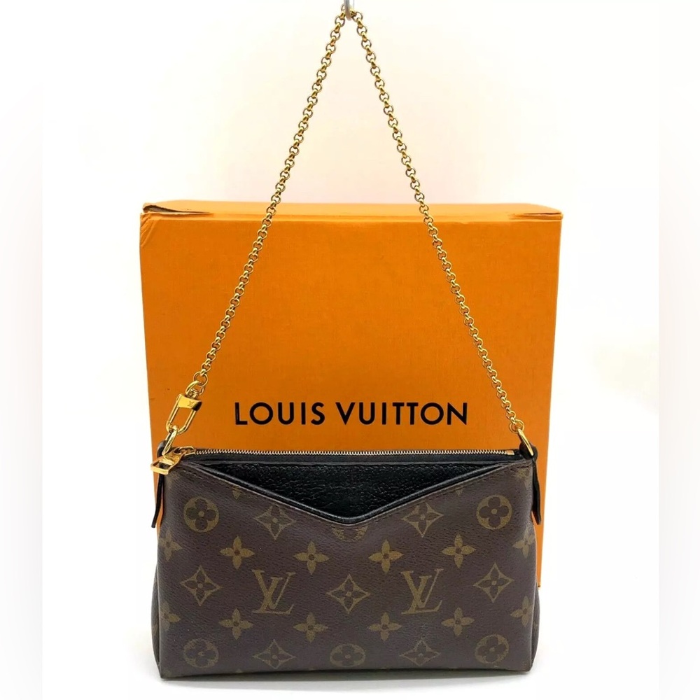 Authentic Louis Vuitton Monogram Pallas 2WAY Clutch Bag W/Box
